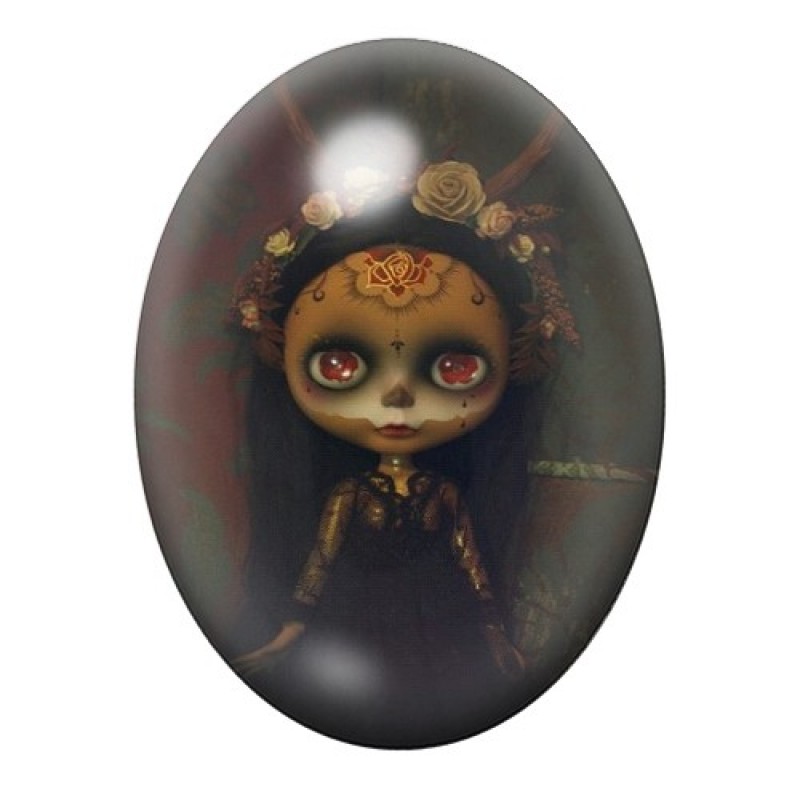 Cabochon en Verre Illustré Poupée Blythe Calavera Gothique 13x18, 18x25 ou 30x40mm