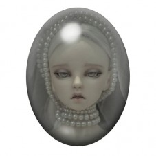 Cabochon en Verre Illustré Poupée aux Perles et au Voile Gris 13x18, 18x25 ou 30x40mm pour la création de bijoux fantaisie - DIY