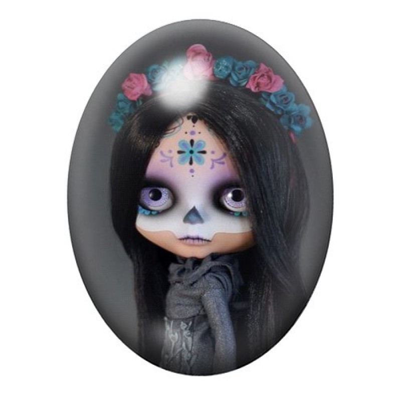 Cabochon en Verre Illustré Poupée Blythe Calavera Jour des Morts Gothique 13x18, 18x25 ou 30x40mm