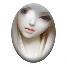 Cabochon en Verre Illustré Poupée aux Longs Cheveux Blancs 13x18, 18x25 ou 30x40mm pour la création de bijoux fantaisie - DIY