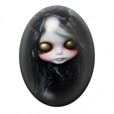 Cabochon en Verre Illustré Poupée Gothique aux Yeux Ambrés 13x18, 18x25 ou 30x40mm pour la création de bijoux fantaisie - DIY