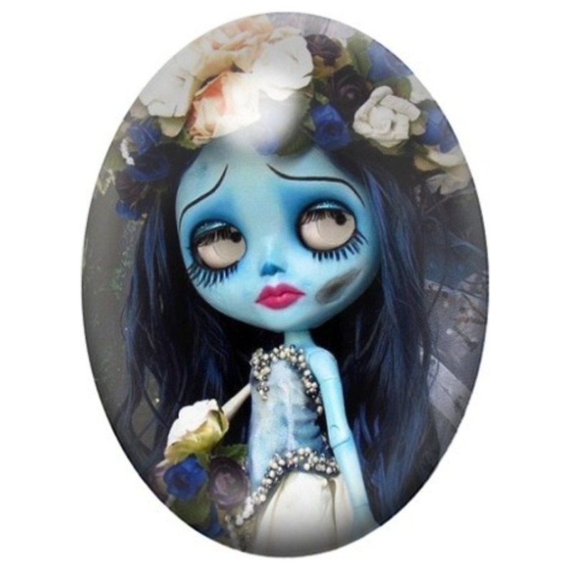 Cabochon en Verre Illustré Poupée Sally à la Couronne de Fleurs 13x18, 18x25 ou 30x40mm