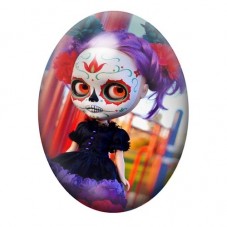 Cabochon en Verre Illustré Poupée Calavera aux Plumes Violettes 13x18, 18x25 ou 30x40mm pour la création de bijoux fantaisie - D
