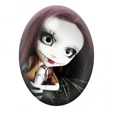 Cabochon en Verre Illustré Poupée Sally aux Cheveux Noirs 13x18, 18x25 ou 30x40mm pour la création de bijoux fantaisie - DIY
