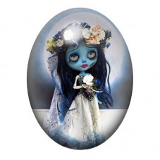 Cabochon en Verre Illustré Poupée Sally Mariée en Bleu 13x18, 18x25 ou 30x40mm pour la création de bijoux fantaisie - DIY
