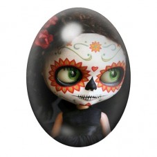 Cabochon en Verre Illustré Poupée Calavera aux Fleurs Orange 13x18, 18x25 ou 30x40mm pour la création de bijoux fantaisie - DIY