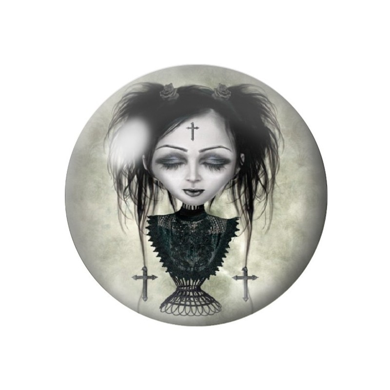 Cabochons en Verre Illustré Fille Gothique Croix 12 à 25mm