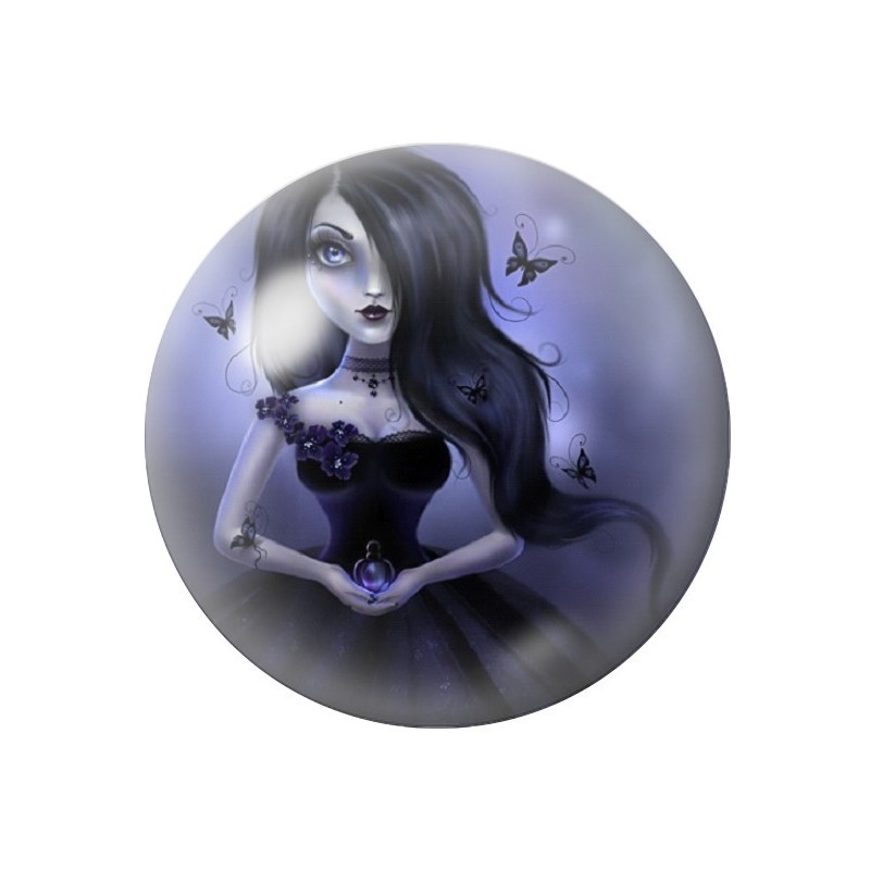 Cabochon en Verre Illustré Fille Papillons Gothique 12 à 25mm
