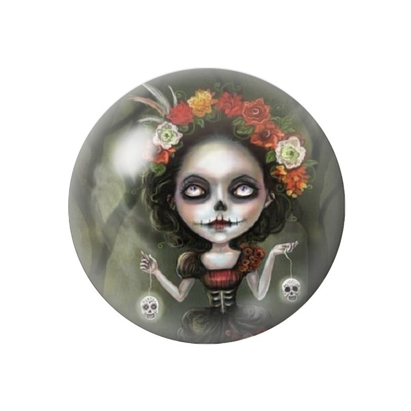 Cabochon en Verre Illustré Cavalera Jour des Morts Gothique 12 à 25mm
