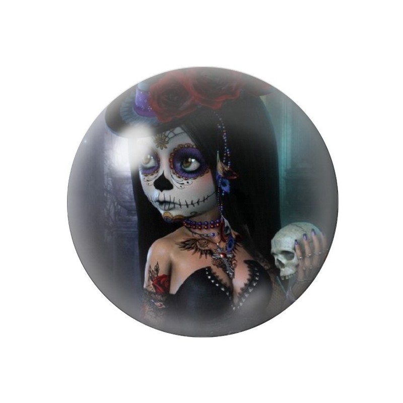 Cabochon en Verre Illustré Cavalera Jour des Morts Gothique 12 à 25mm
