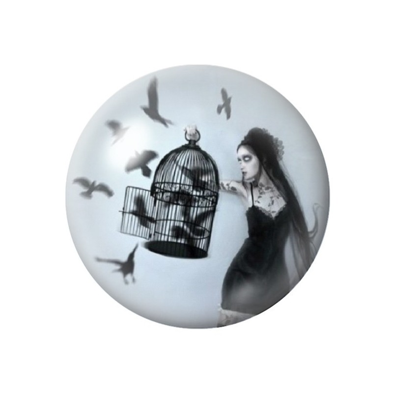 Cabochon en Verre Illustré Femme Corbeaux Gothique 12 à 25mm