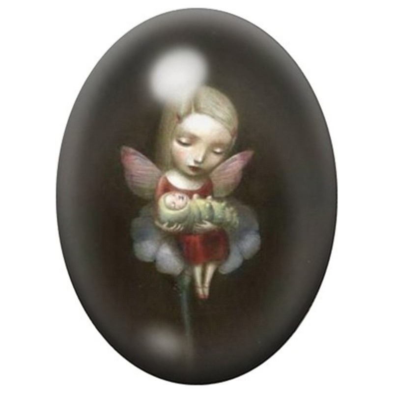 Cabochon en Verre Illustré Ange au Cœur Rouge 13x18, 18x25 ou 30x40mm