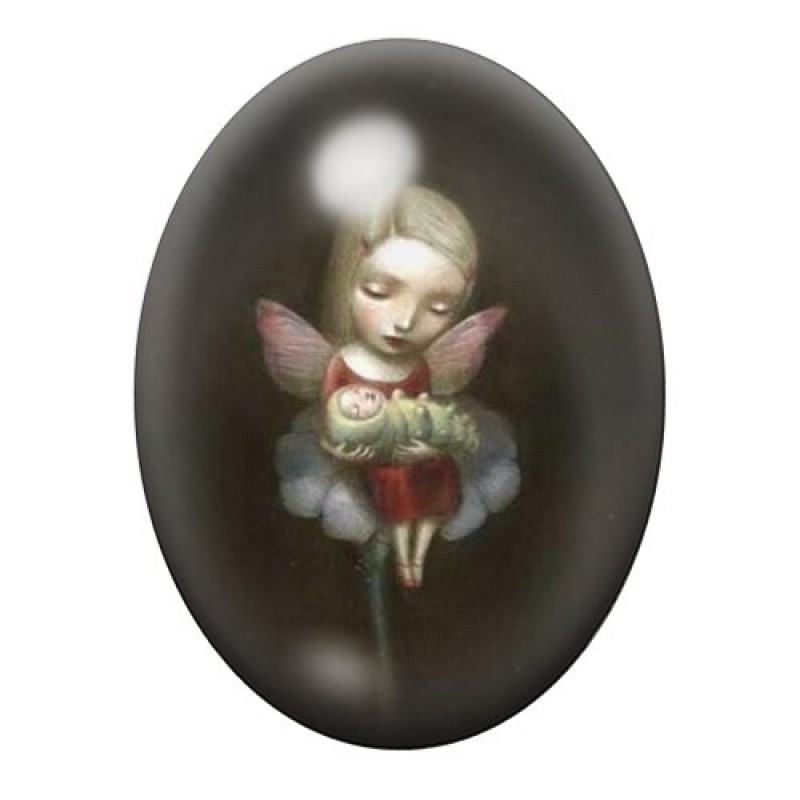 Cabochon en Verre Illustré Petite Fille Ange Étrange 13x18, 18x25 ou 30x40mm