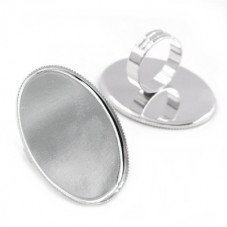 Support Bague Ajustable Argenté ou Noir pour Cabochon Ovale 30x40mm