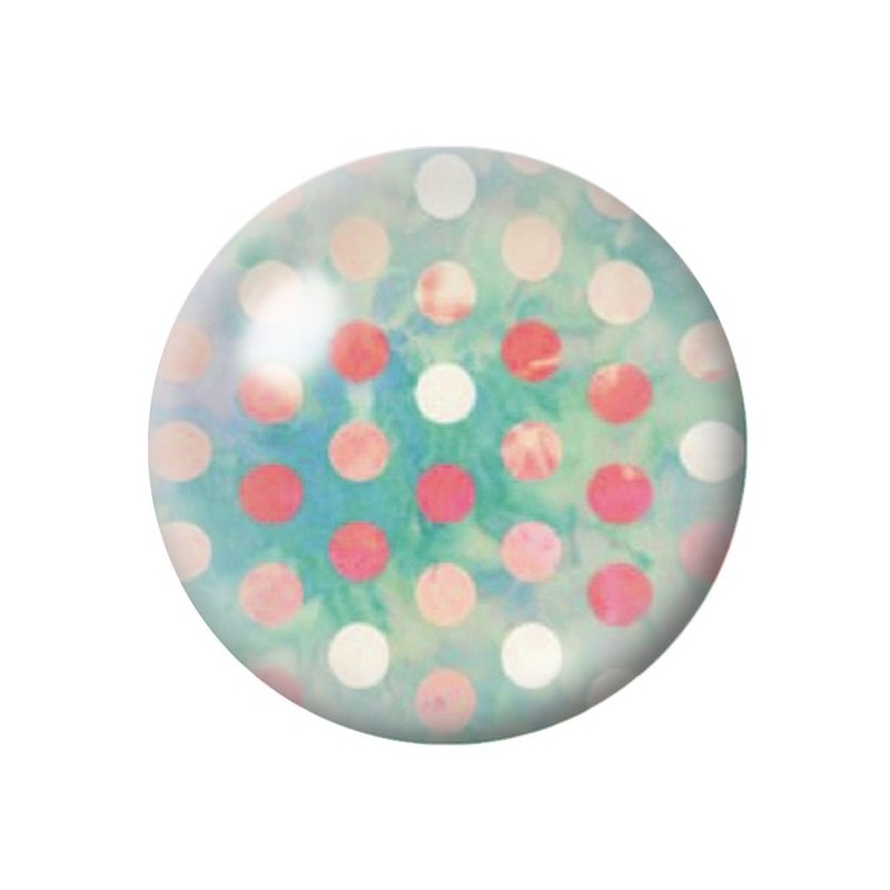 Cabochon en Verre Illustré Vert à Pois Rose 12 à 25mm