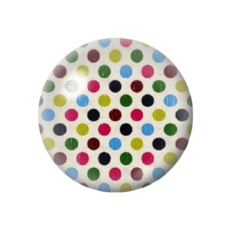 Cabochon en Verre Illustré Ivoire à Pois Multicolore 12 à 25mm