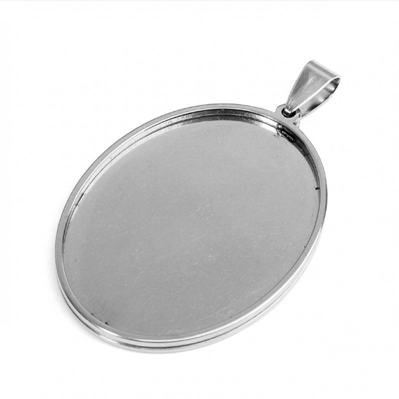Support Pendentif Argenté en Acier Inoxydable pour Cabochon Ovale 30x40mm