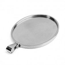 Support Pendentif Argenté en Acier Inoxydable pour Cabochon Ovale 30x40mm