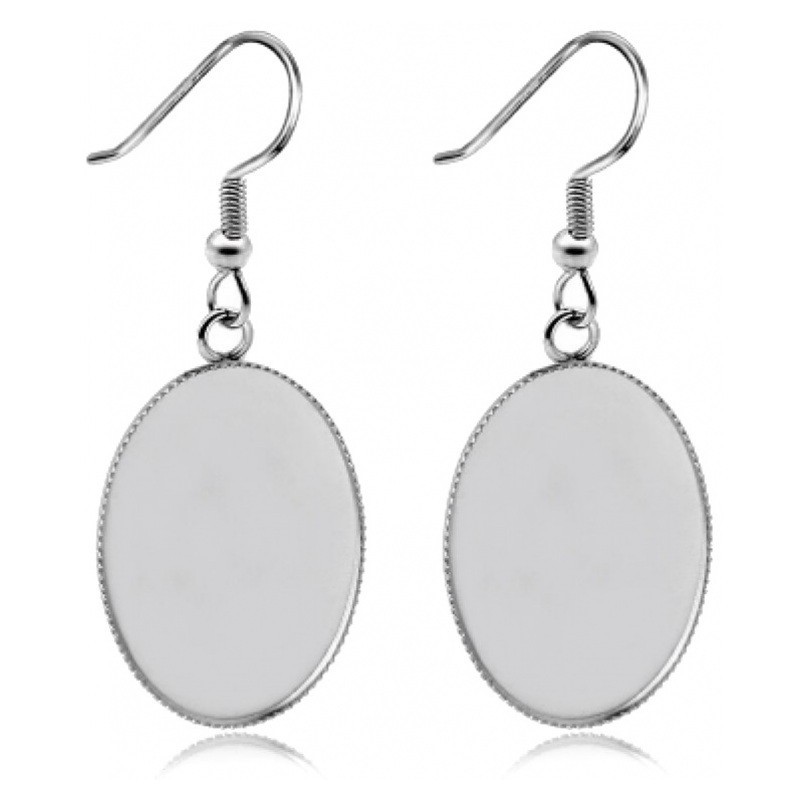 1 Paire de Supports Boucles d'Oreilles en Acier Inoxydable Argenté pour Cabochon Ovale 13x18 ou 18x25mm
