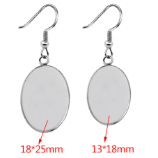 1 Paire de Supports Boucles d'Oreilles en Acier Inoxydable Argenté pour Cabochon Ovale 13x18 ou 18x25mm