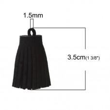 2 Breloques Pompons en Suédine Noir 35mm