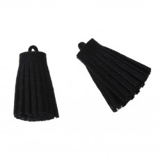 2 Breloques Pompons en Suédine Noir 35mm