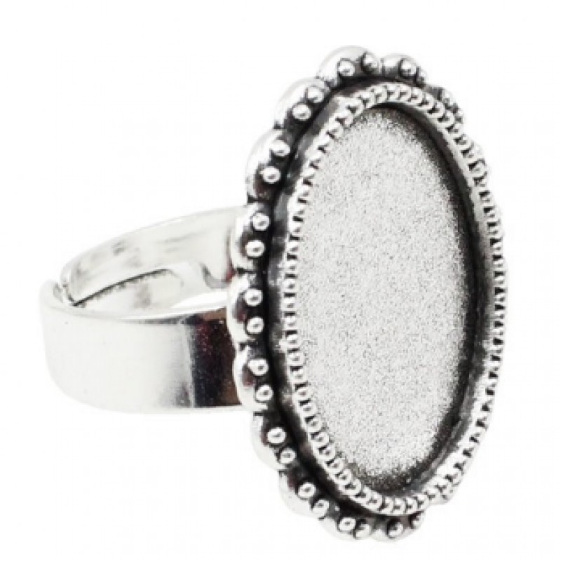 Support Bague Ajustable Argenté pour Cabochon Ovale 13x18mm