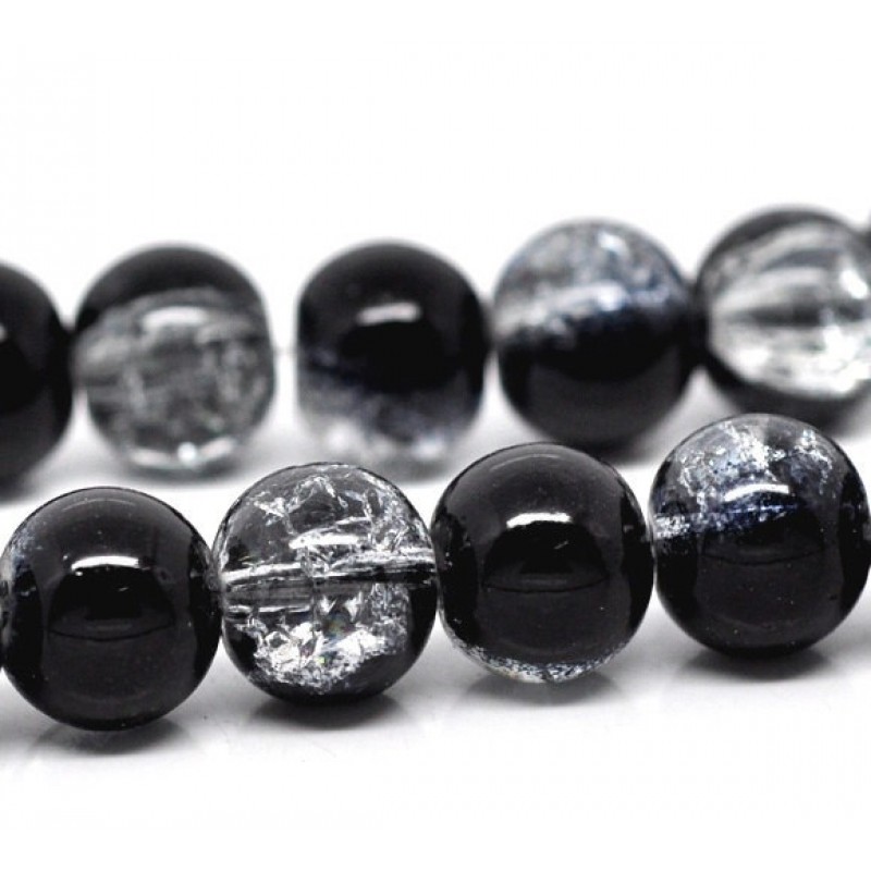 10 Perles en Verre Craquelé Noir ou Vert/Rose 8mm