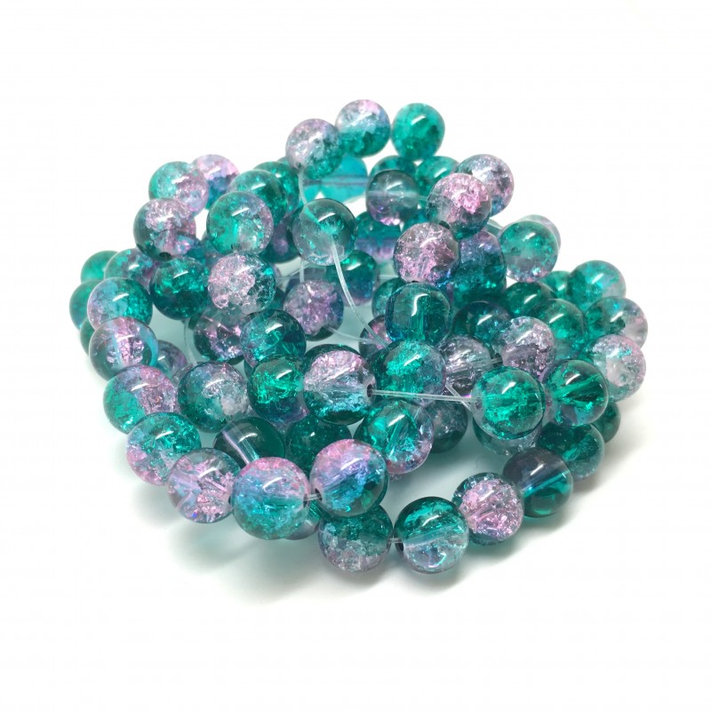 10 Perles en Verre Craquelé Noir ou Vert/Rose 8mm