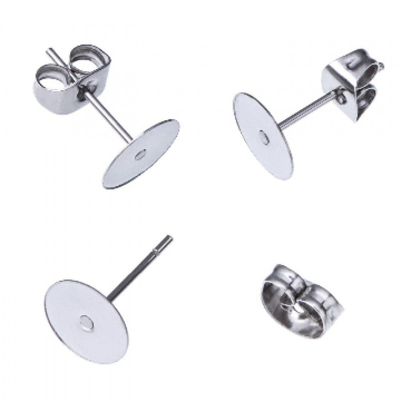 5 Paires de Support Boucle d'Oreille Tige Puce en Acier Inoxydable Argenté 6mm