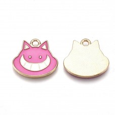 2 Breloques Chat du Cheshire en Émail Métal Doré 18x19mm