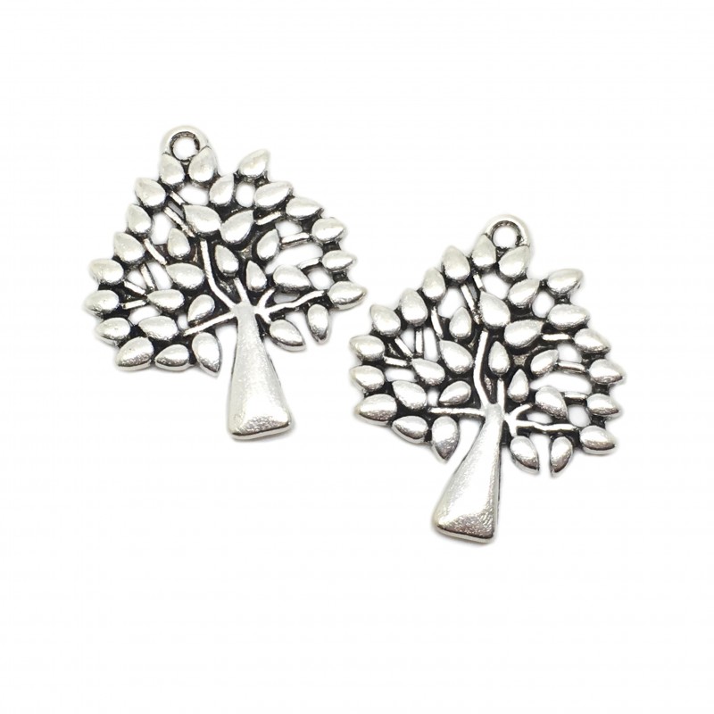 4 Breloques Arbre Argenté 29x23mm