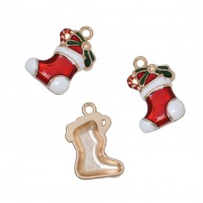 2 Breloques Chaussette de Noël en Émail Métal Argenté ou Doré 24x15mm