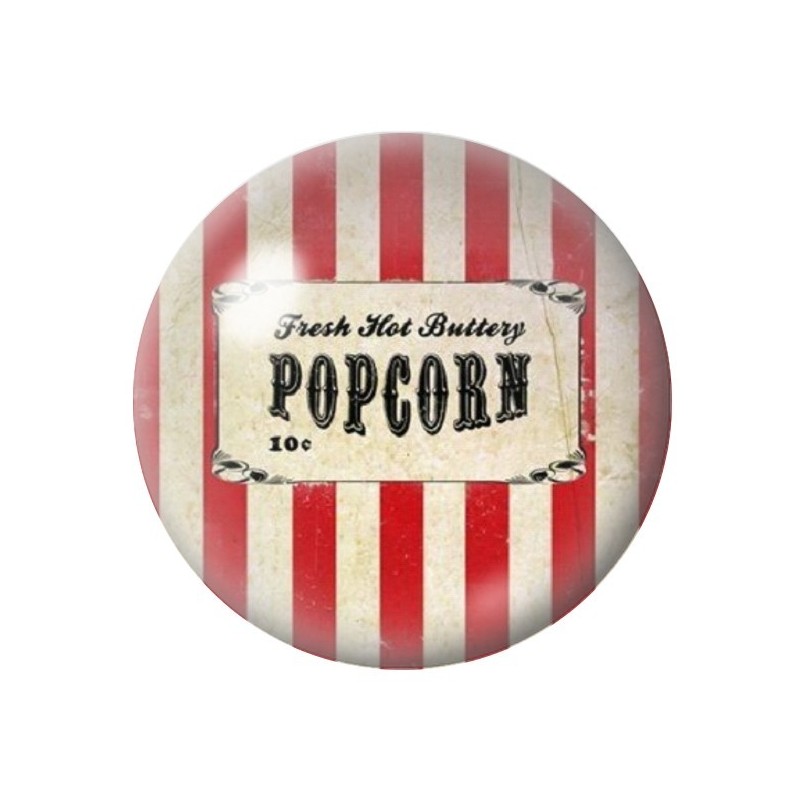 Cabochon en Verre Illustré Popcorn Rétro 12 à 25mm