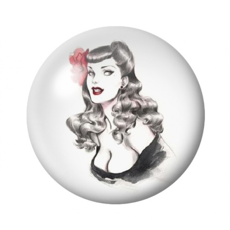 Cabochon en Verre Illustré Pin-up Rétro 12 à 25mm