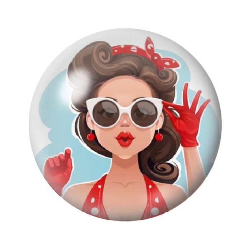 Cabochon en Verre Illustré Pin-up Rétro 12 à 25mm