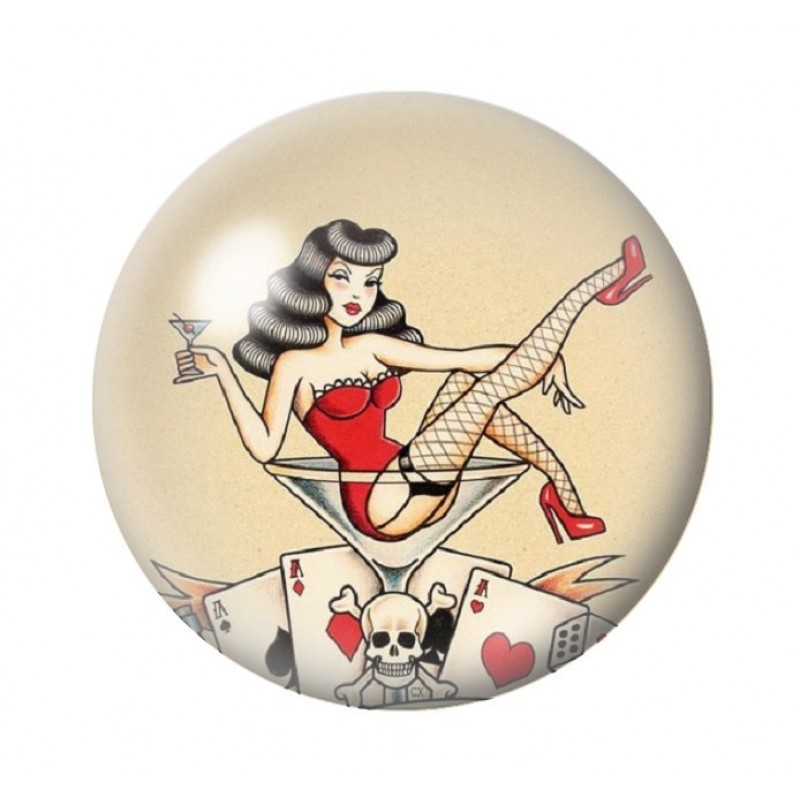 Cabochon en Verre Illustré Pin-up Rétro 12 à 25mm
