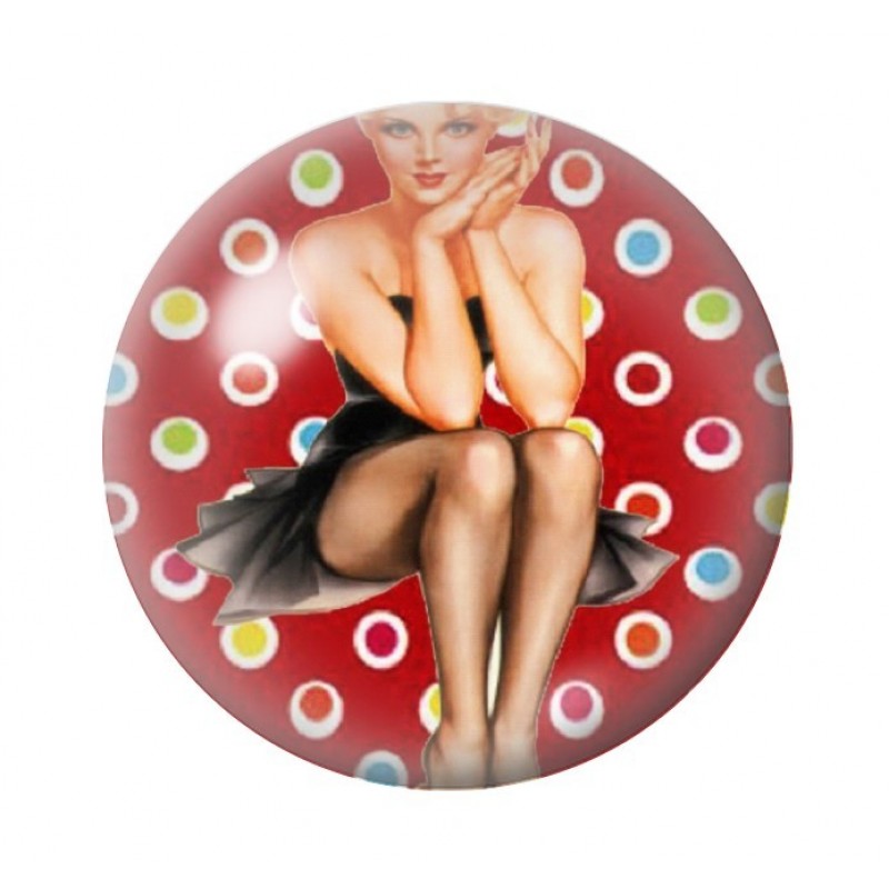 Cabochon en Verre Illustré Pin-up Rétro 12 à 25mm