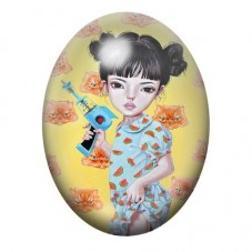 Cabochon en Verre Illustré Fille Asiatique Étrange 13x18, 18x25 ou 30x40mm pour la Création de Bijoux Fantaisie - DIY