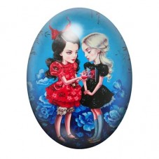 Cabochon en Verre Illustré Filles Étranges Coeur 13x18, 18x25 ou 30x40mm pour la Création de Bijoux Fantaisie - DIY