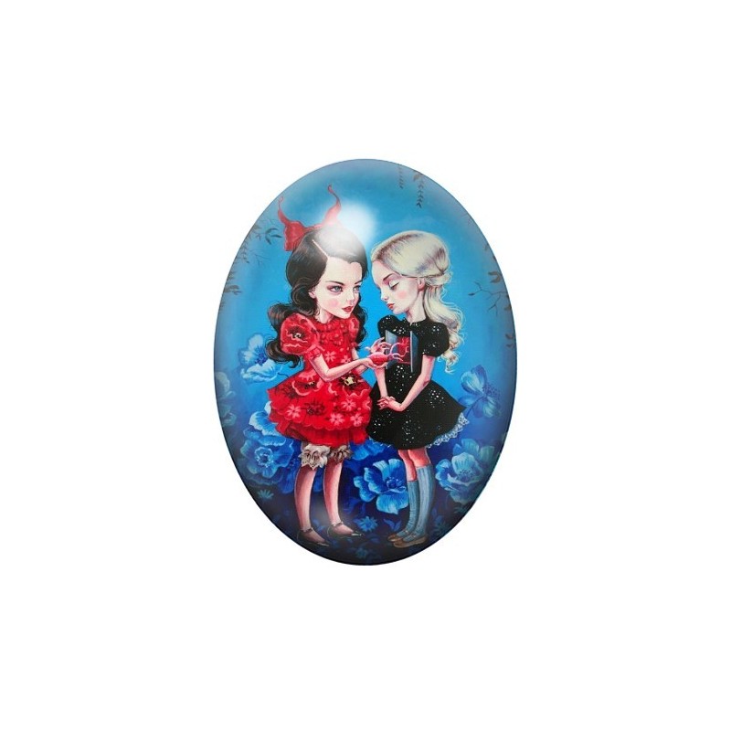 Cabochon en Verre Illustré Filles Étranges Coeur 13x18, 18x25 ou 30x40mm