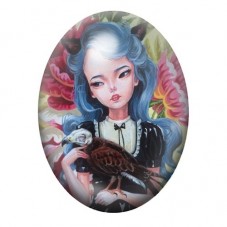 Cabochon en Verre Illustré Fille Vautour Étrange 13x18, 18x25 ou 30x40mm pour la Création de Bijoux Fantaisie - DIY