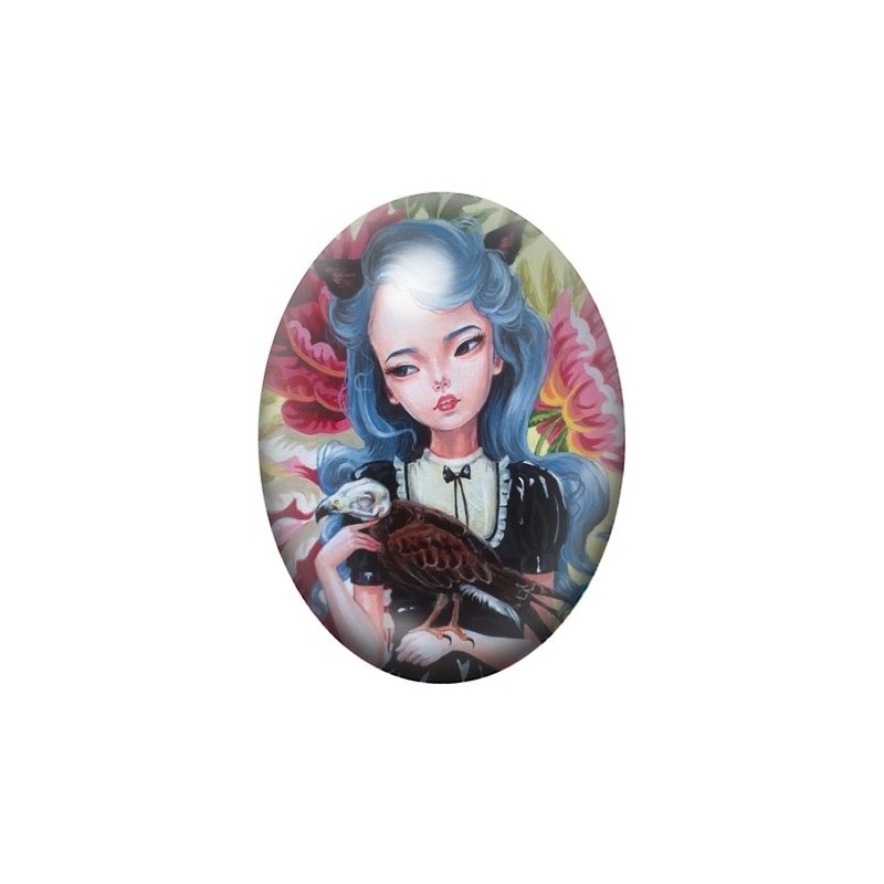 Cabochon en Verre Illustré Fille Vautour Étrange 13x18, 18x25 ou 30x40mm