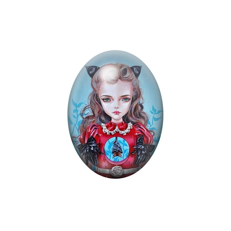 Cabochon en Verre Illustré Fille Étrange Chauve-Souris 13x18, 18x25 ou 30x40mm