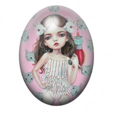 Cabochon en Verre Illustré Fille Étrange Lapins Chats13x18, 18x25 ou 30x40mm pour la Création de Bijoux Fantaisie - DIY