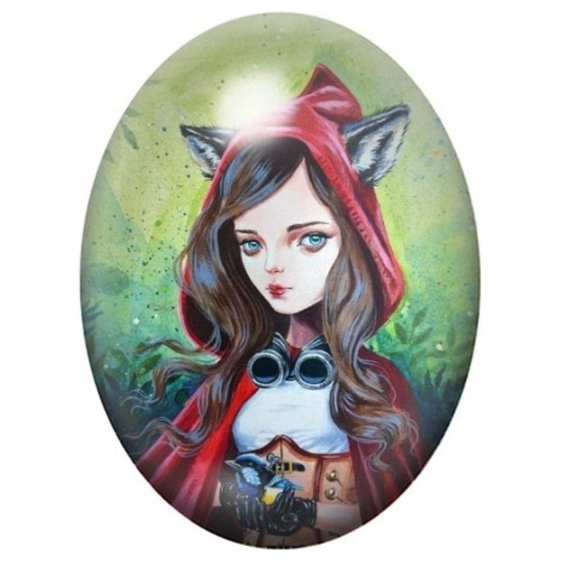 Cabochon en Verre Illustré Petit Chaperon Rouge aux Lunettes 13x18, 18x25 ou 30x40mm