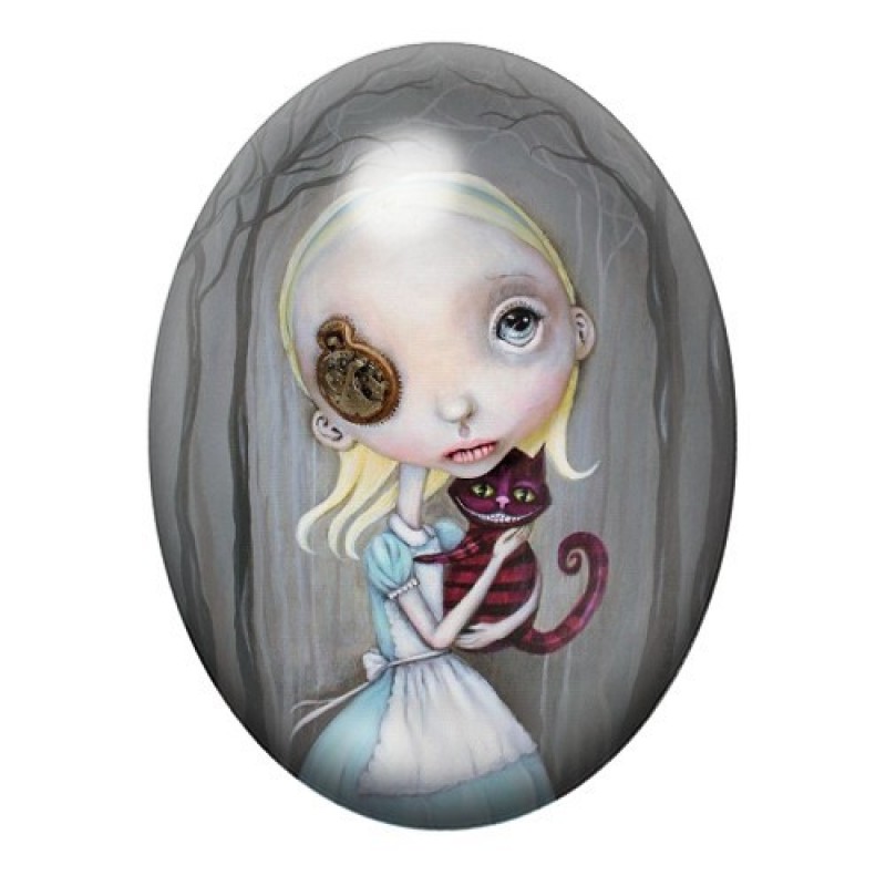 Cabochon en Verre Illustré Alice au Pays des Merveilles Étrange 13x18, 18x25 ou 30x40mm