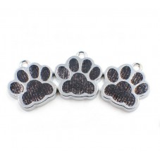 2 Breloques Patte Chien Chat Métal Émaillé Pailleté 17mm