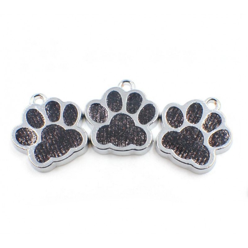 2 Breloques Patte Chien Chat Métal Émaillé Pailleté 17mm