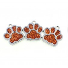 2 Breloques Patte Chien Chat Métal Émaillé Pailleté 17mm